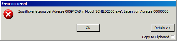 Fehlermeldung bei Klick auf ein dbText-Feld im Registerblatt "Elemente".
