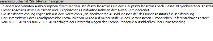 Eintrag unter "Aktives Halbjahr"